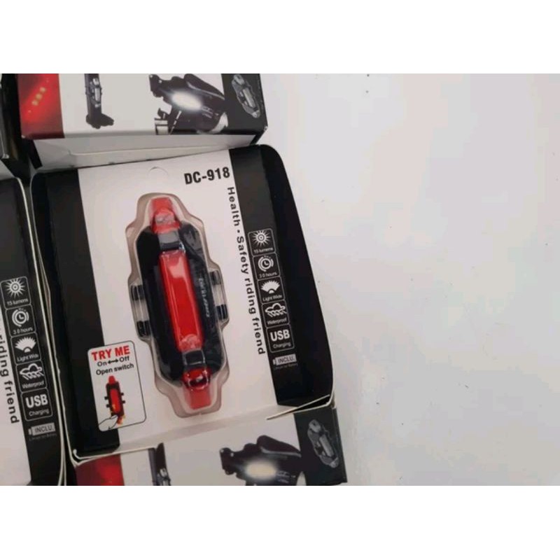 USB charger lampu sepeda belakang in box nyala merah. DC 918 rear lamp bicycle bike led MTB Roadbike Seli Foldingbike Sepeda lipat