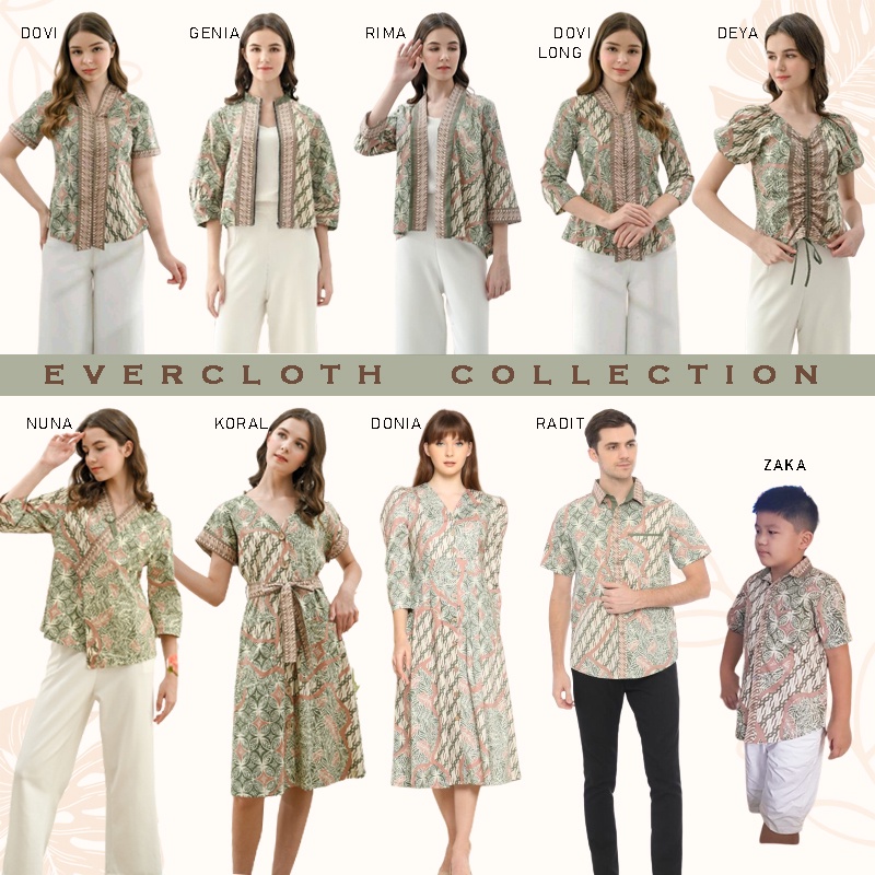 Evercloth Koral Dress Batik Wanita Terusan Batik Couple Modern Kebaya Couple Set Seragam Family