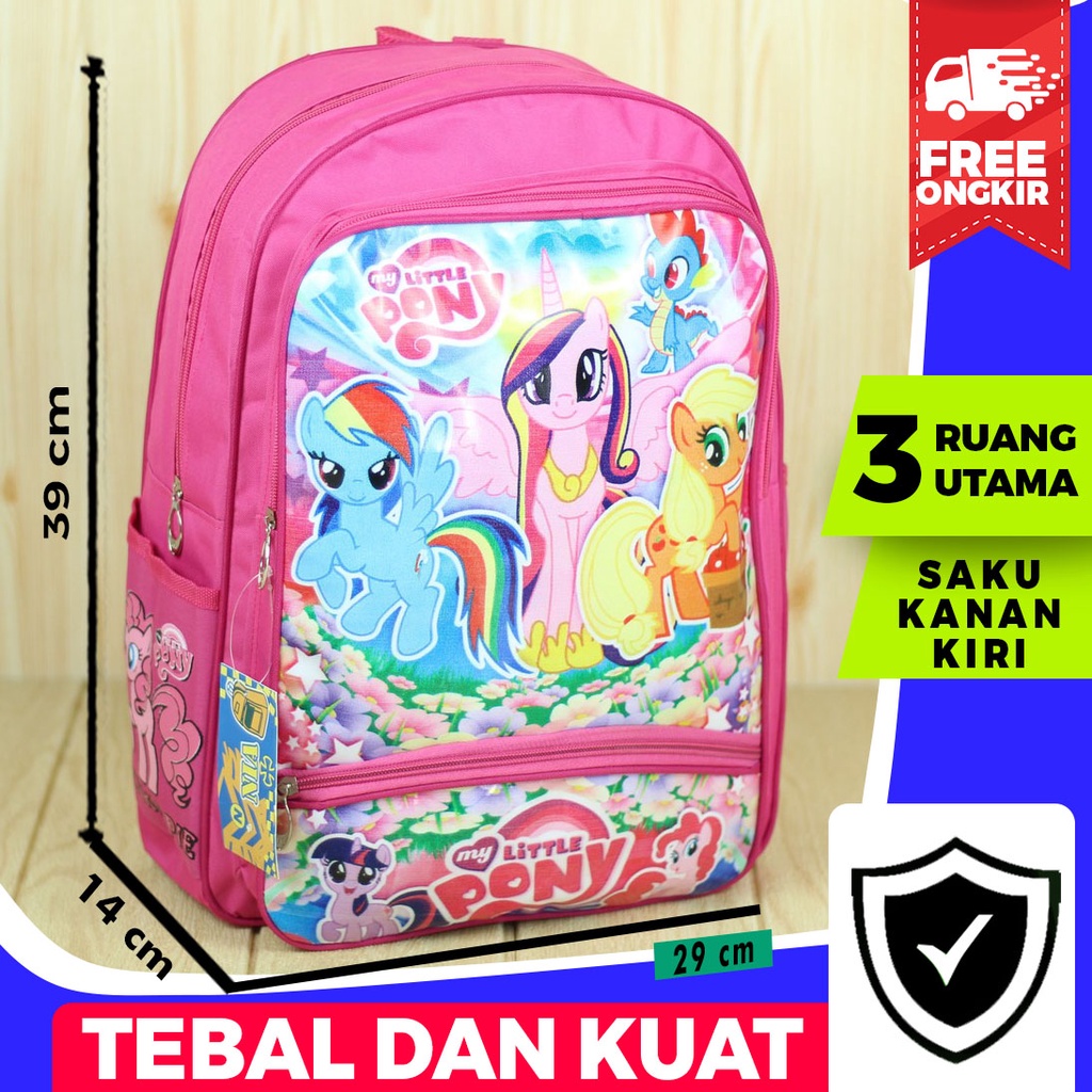 Tas Ransel Anak Anak Perempuan Sekolah Piknik Cewek Motif Little Pony 2 Pink Lucu Kekinian Trendy