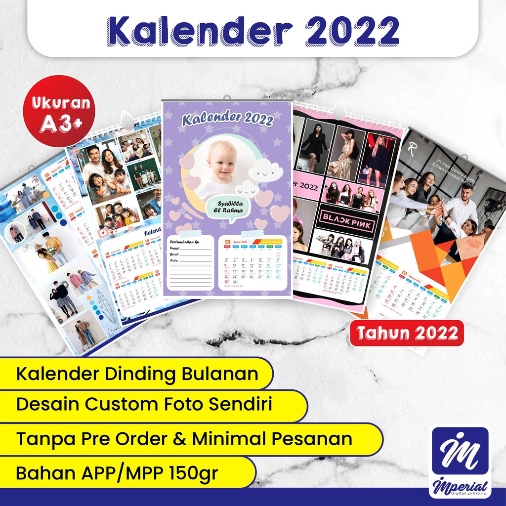 

Cetak Kalender Dinding 2022 Custom Foto Bahan Artpaper / Mattepaper 150gr / Ukuran A3+