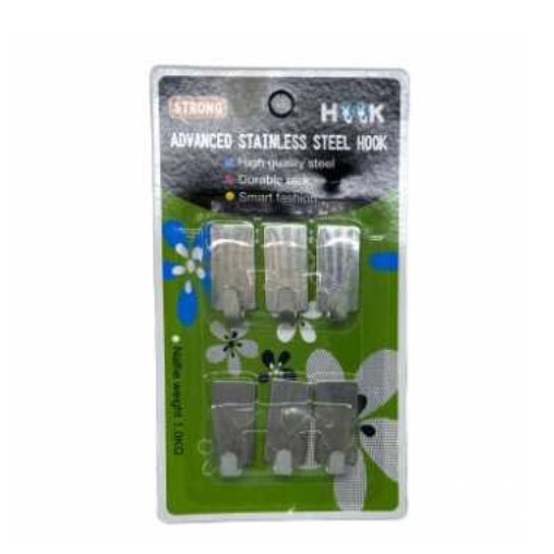 Gantungan Hook Stainless Steel Isi 6 Tempel Dinding - Advanced Stainless Wall Hook Serbaguna