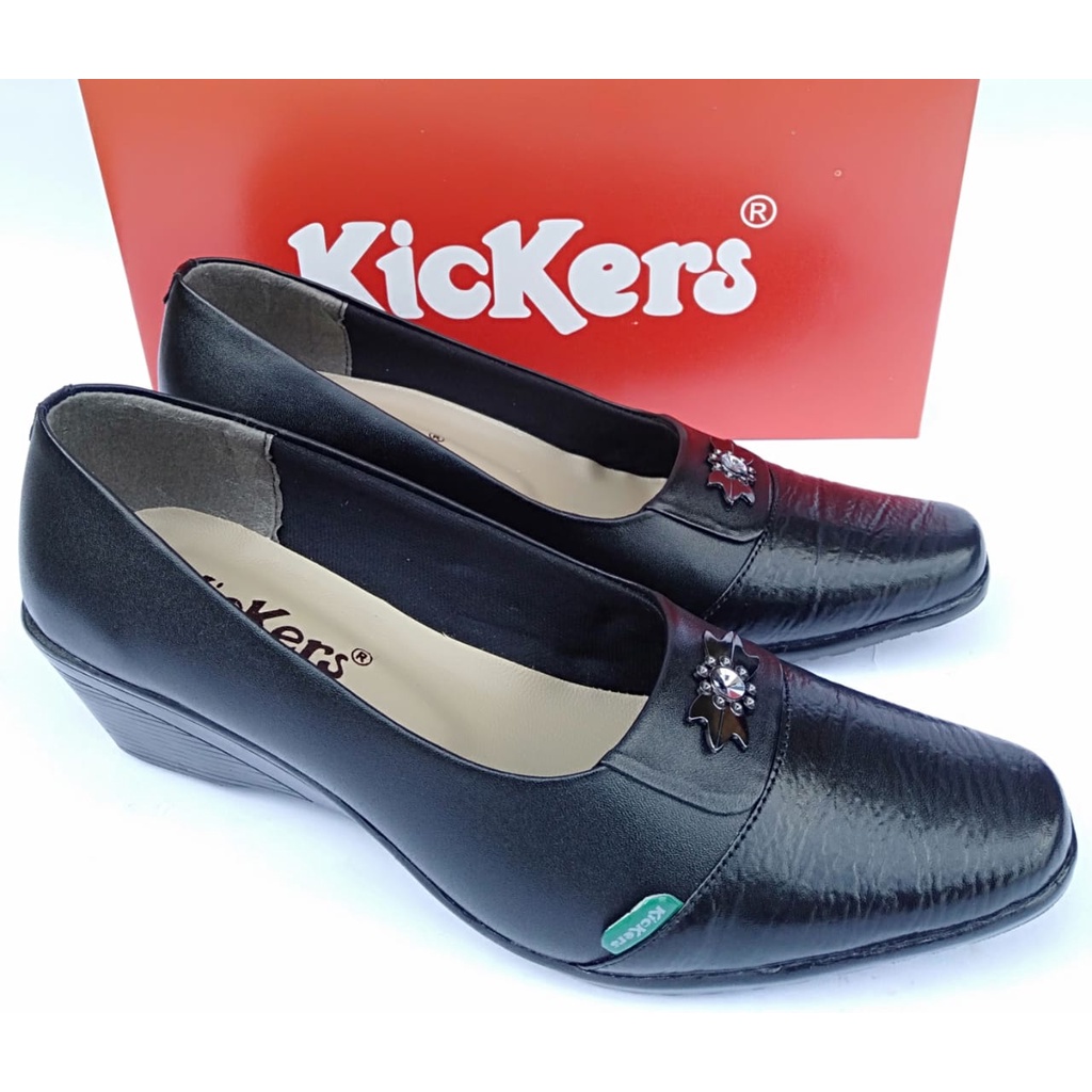 Sepatu pantofel wanita kickers kulit asli original formal kerja kantor fantofel wedges tinggi 5cmCOD