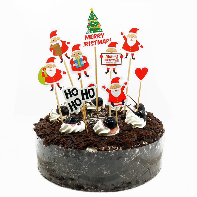 9pcs / Set Topper Kue Desain Kartun Santa Claus Bahan Kertas Untuk Dekorasi Natal