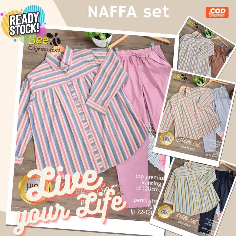 Nafa Setelan Kemeja Dan Celana Panjang Stretch Melar Set Jumbo Ld 110cm Atasan Motif Salur Garis-Gar