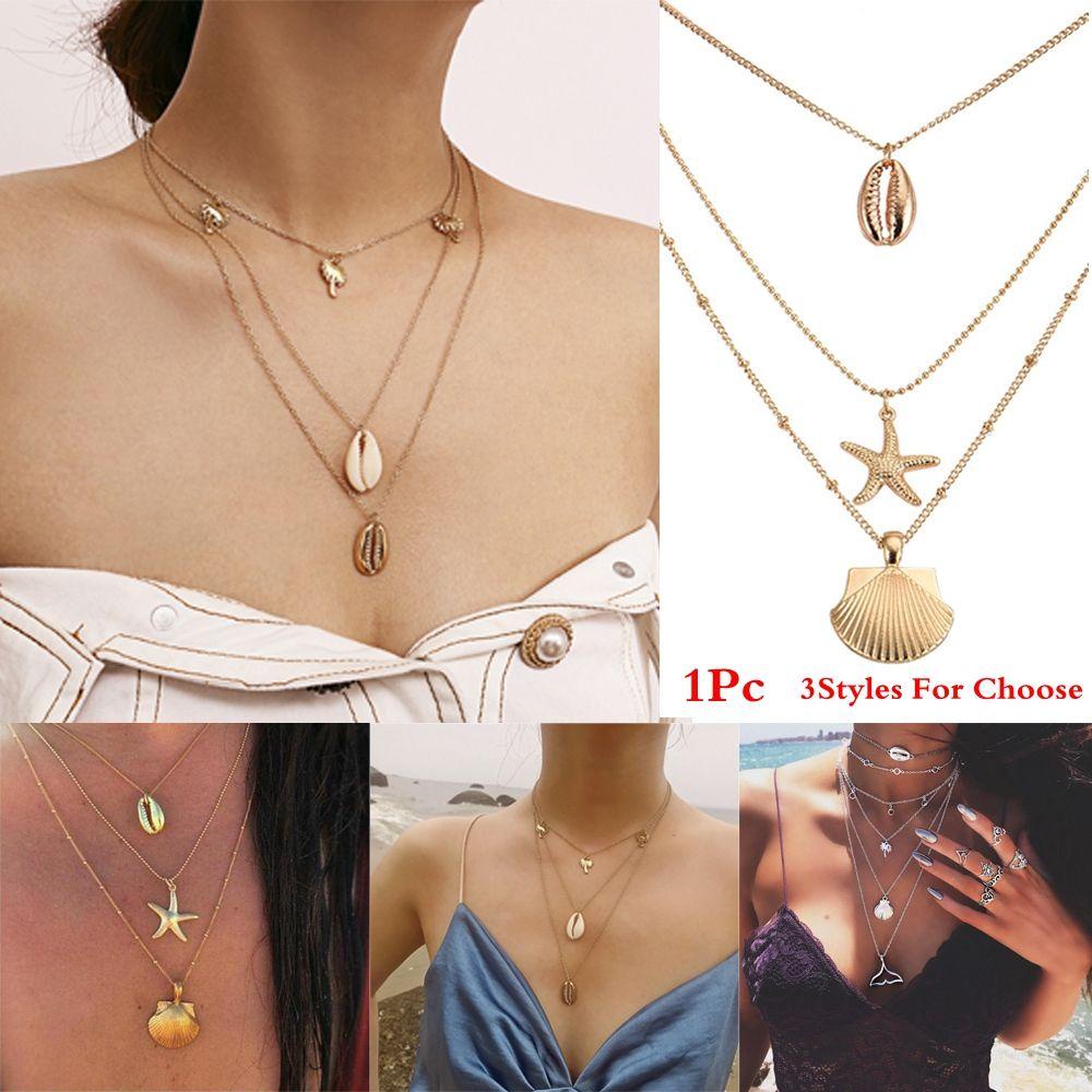 Lily Multilayer Shell Kalung Hadiah Musim Panas Perhiasan Pantai Emas