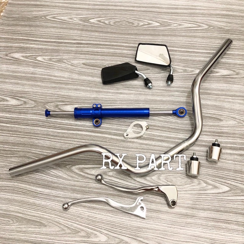 Stang rx king chrome+stabilizer stang biru+jalu stang chrome+spion mini rx king