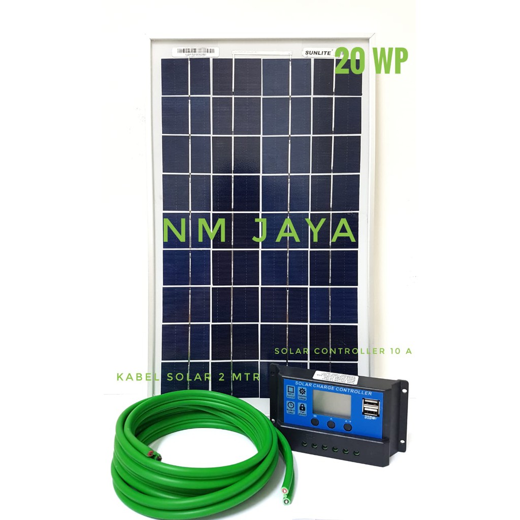 Paket Solar Panel Surya 20WP Solar Controller 10A dan kabel solar 2M