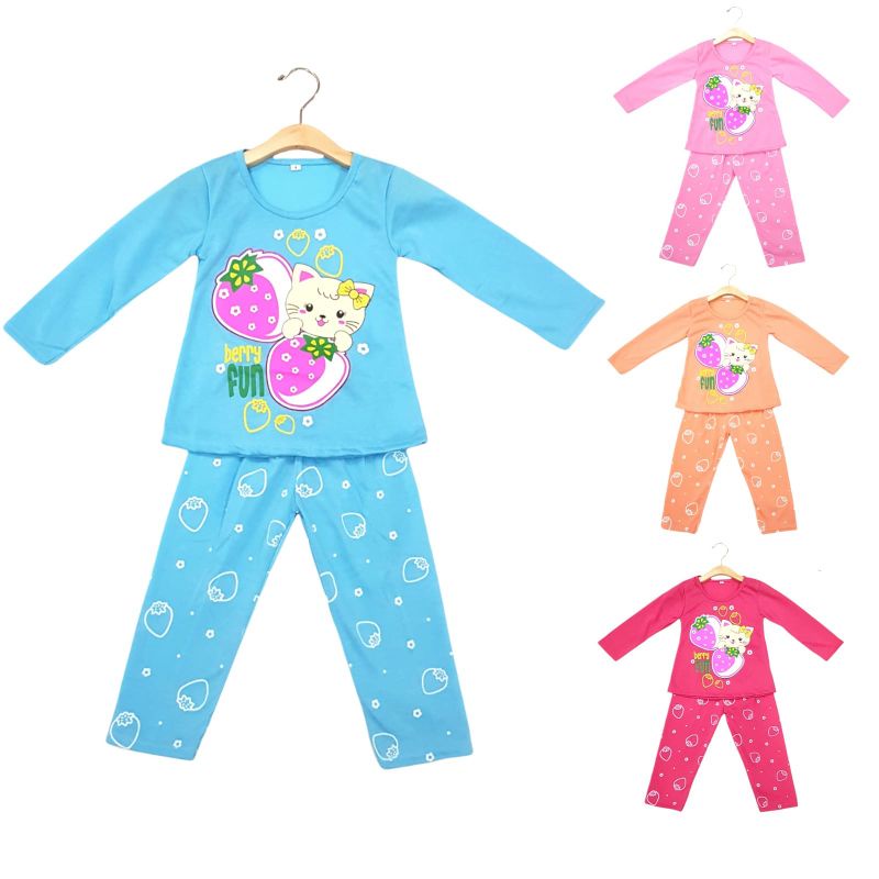 SETELAN SIKUNING PAKAIAN BAJU ANAK PEREMPUAN 2-7 TAHUN MOTIF BERRY FUN LENGAN PANJANG