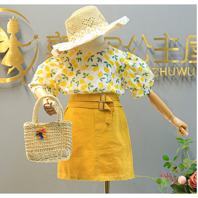 SETELAN ANAK CEWEK IMPORT / BAJU ROK MOTIF KUNING BUNGA