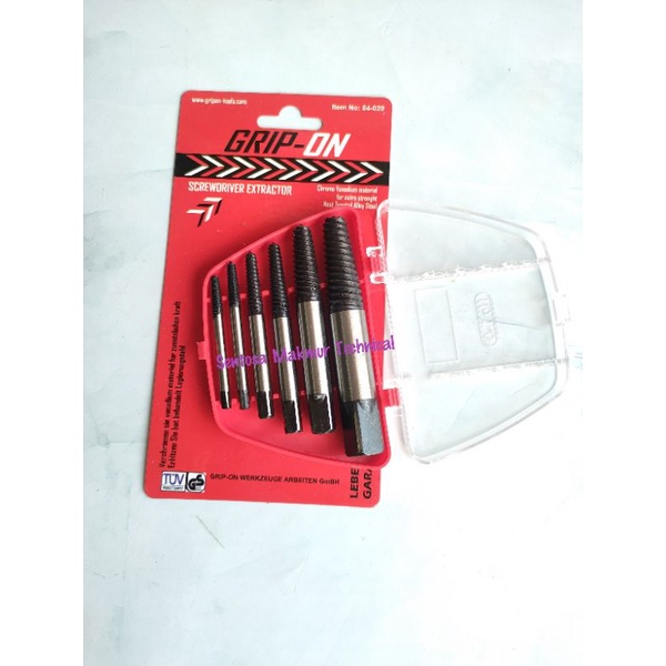 GRIP ON SET 6 PCS Screw Extractor Hand Tap Balik Pembuka Baut Rusak