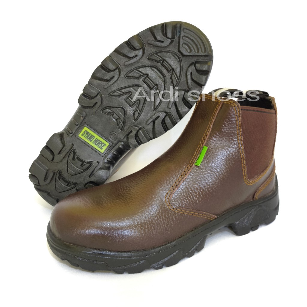 Sepatu Safety Boots Pria Kulit Sapi Asli Sepatu Sefti Cowok Ujung Besi Sepatu proyek Stand Horse 805