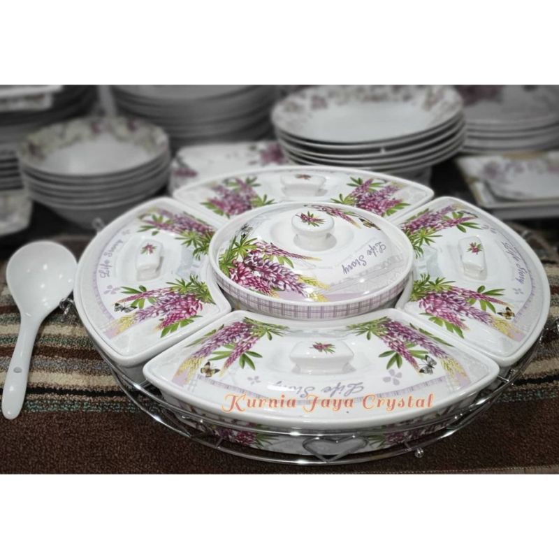 Prasmanan Bulat Motif Lavender/ Prasmanan keramik Lavender 17'