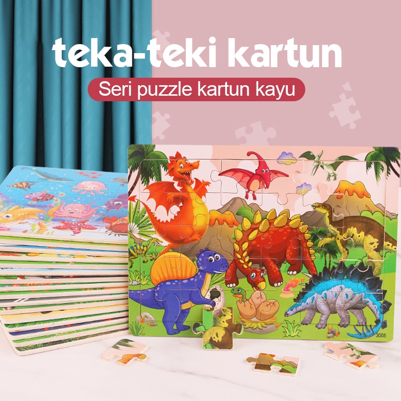 HIPPO LAND Mainan Puzzle Kayu anak kartun lucu Mainan Jigsaw puzzle 267