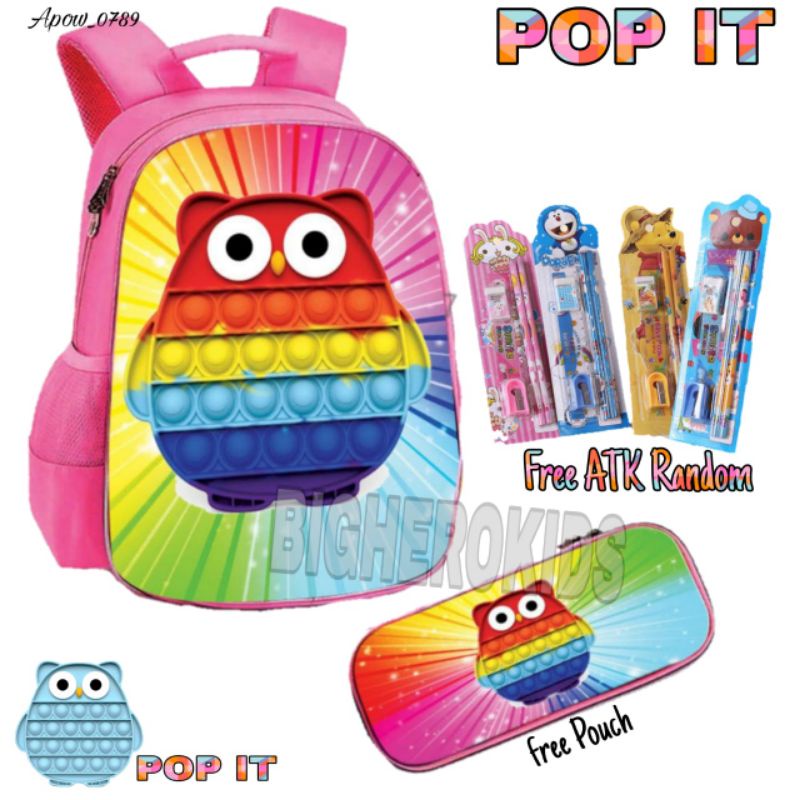 pdf tas ransel anak usia 3-9 tahun pop it gratis ATK dan tempat pensil ransel print anak tas anak