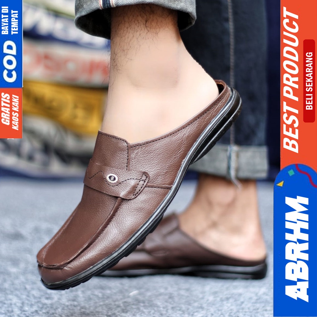 Sepatu Sandal Casual Kulit Asli Bustong Tutong Sendal Slop Original Murah Terbaru Kekinian