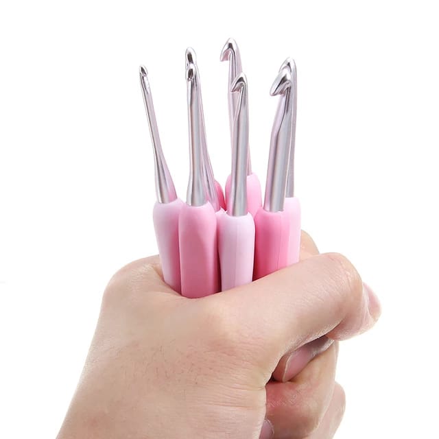ALRAFAH - Hakpen (Alat/Jarum Rajut) Gagang Soft Pink 1 SET 9pc