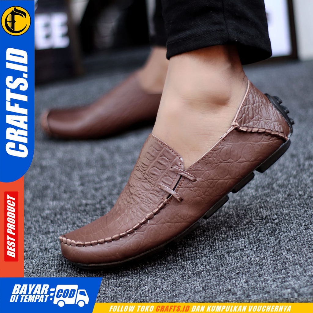 Crafts Fridz -Sepatu Casual Slip On Kulit Asli Kerja Pria