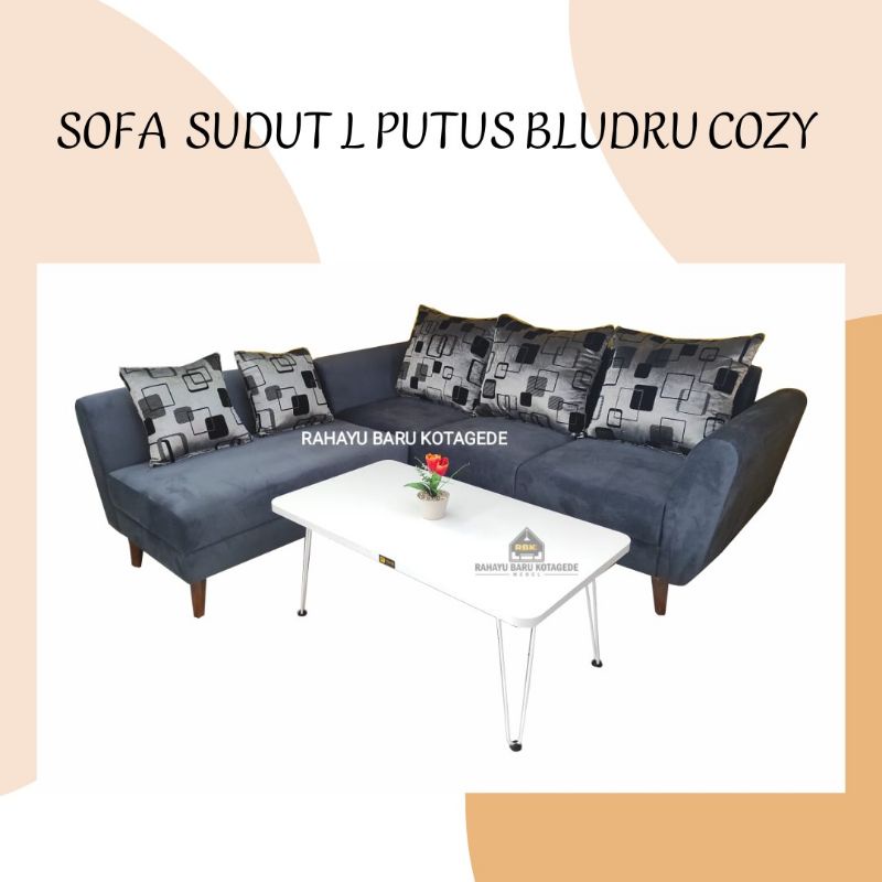 Sofa Sudut L Putus Bludru Cozy Sofa L Minimalis Kursi Tamu Sofa tamu kayu minimalis