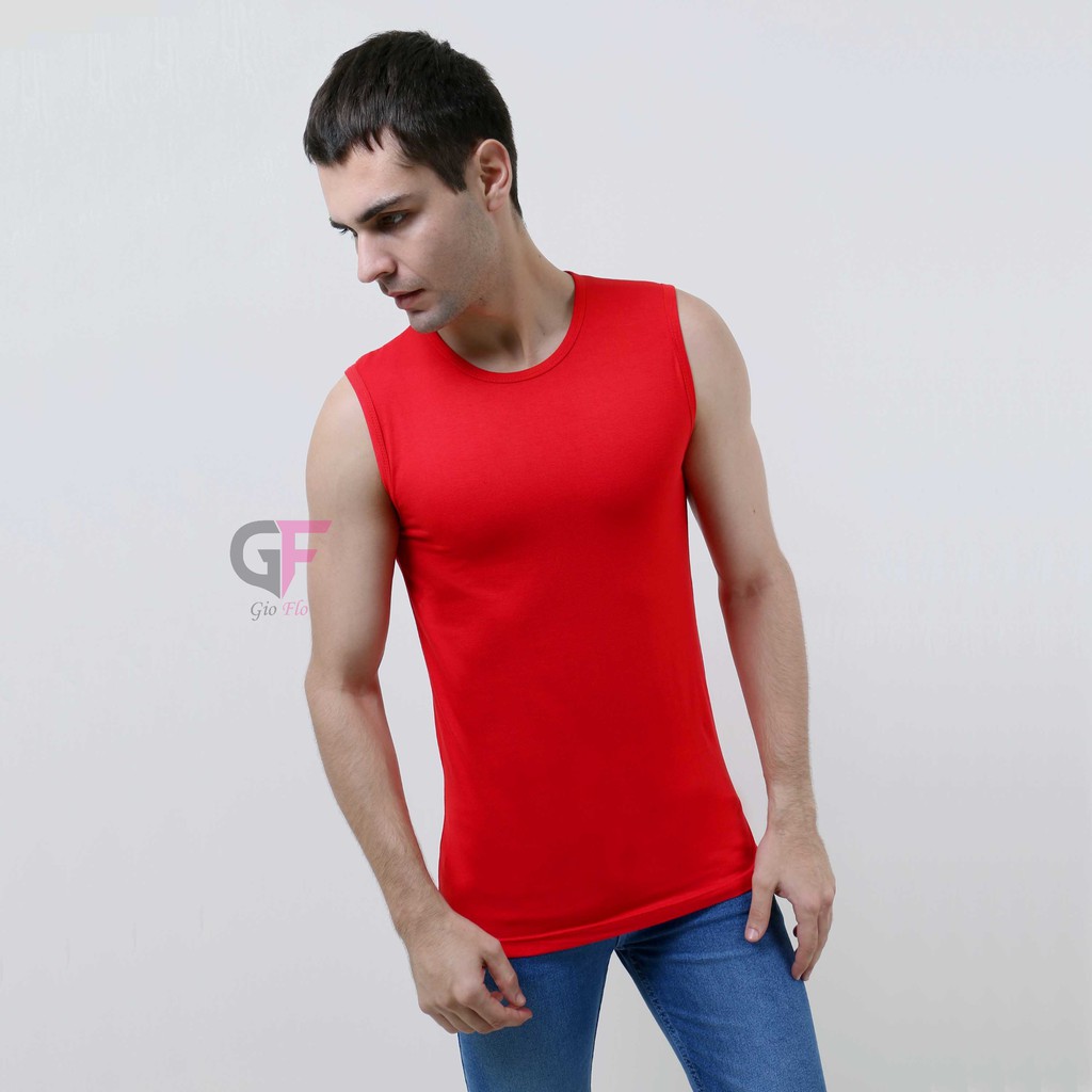 GIOFLO Baju Fitness Cowok Kaos Singlet Pria Merah / SGL 09