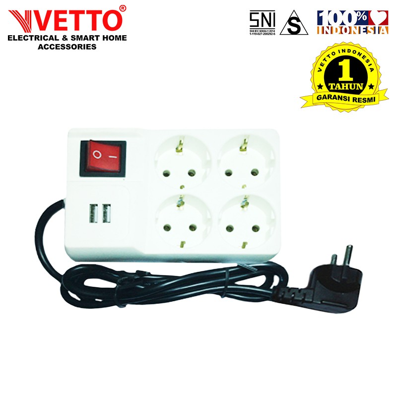 VETTO R5/1.5M SW + TB + USB Stop Kontak - 1.5 Meter SNI