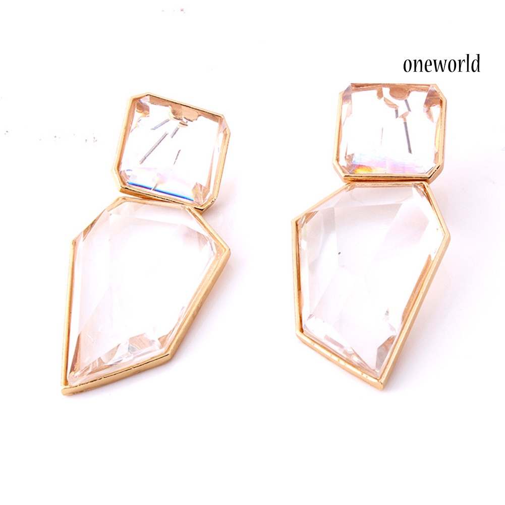 OW@ Vintage Women Geometric Dangle Shiny Resin Exaggeration Earrings Jewelry Gift