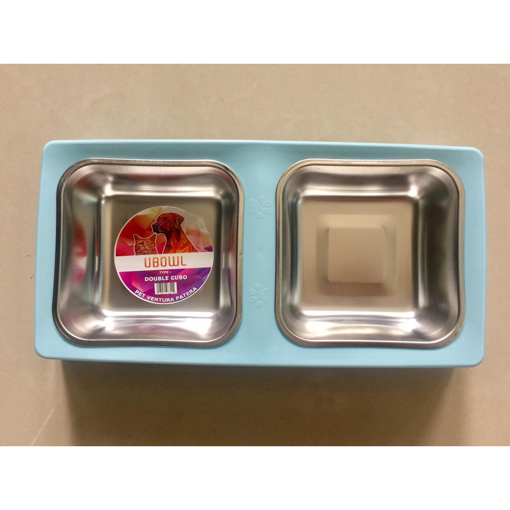 UBOWL Cubo Double Tempat Makan Minum Kucing Anjing Plastik Stainless