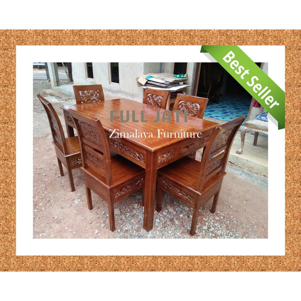 MEJA MAKAN JATI KURSI KARTINI 6 KURSI 1 MEJA FURNITURE JEPARA FULL JATI