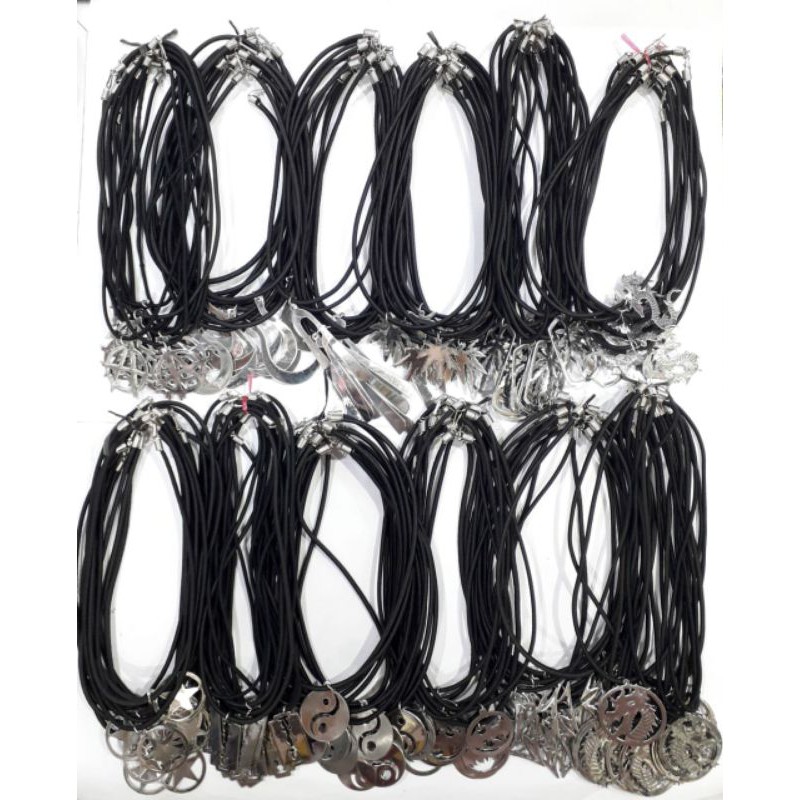 Kalung Tali String Elastis Bandul Monel Stainless Steel 12buah Kulakan Grosir