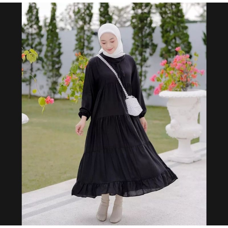 MIDI DRESS KEKINIAN MODERN BUSUI FRIENDLY TERMURAH TERLARIS POLOS RAYON ADEM