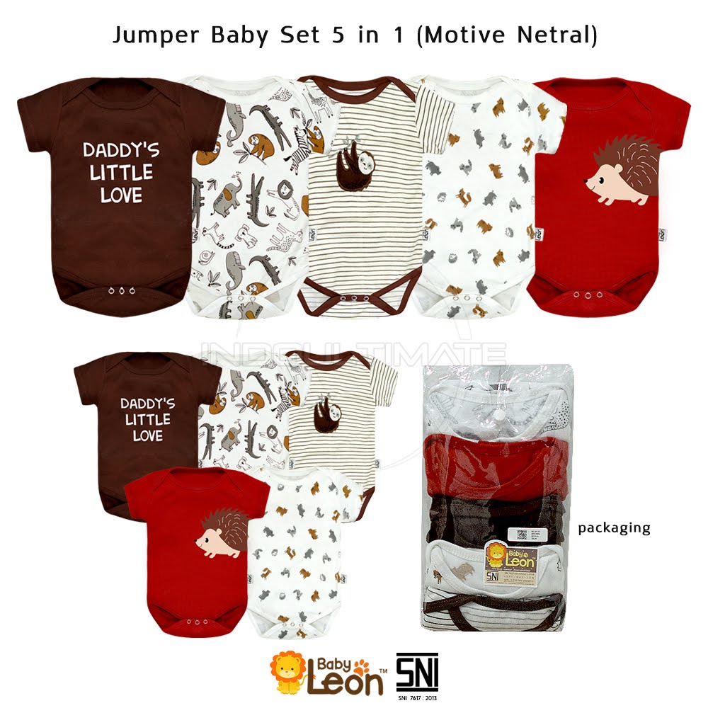 jumper bayi 5pcs SNI BABY LEON Baju kaos bayi Jumpsuit newborn anak bayi laki laki perempuan kodok