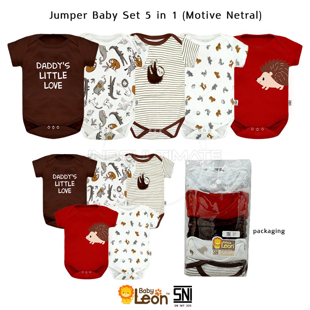 jumper bayi 5pcs SNI BABY LEON Baju kaos bayi Jumpsuit newborn anak bayi laki laki perempuan kodok