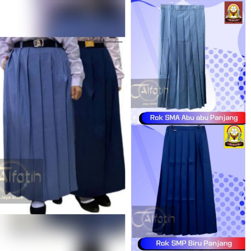 Seragam sekolah Rok pliskit Rempel panjang abu abu/ Biru untuk SD SMP SMA
