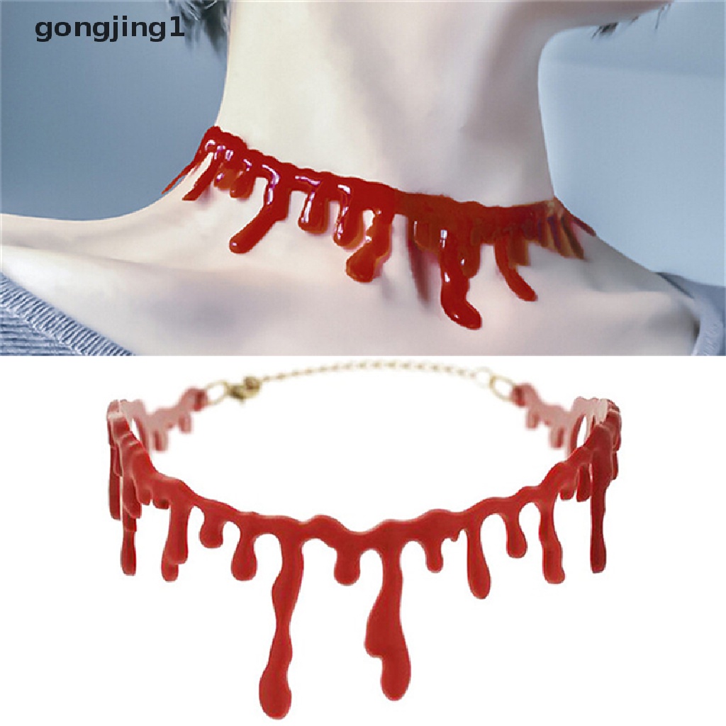 Kalung Choker Desain Darah Merah Gaya Punk Rock Untuk Pesta Halloween