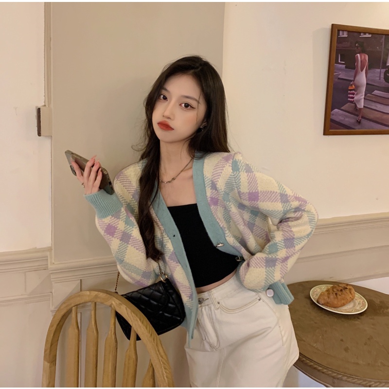 Kardigan Rajut Wanita Korean Style Oversize Cardigan Knit Crop