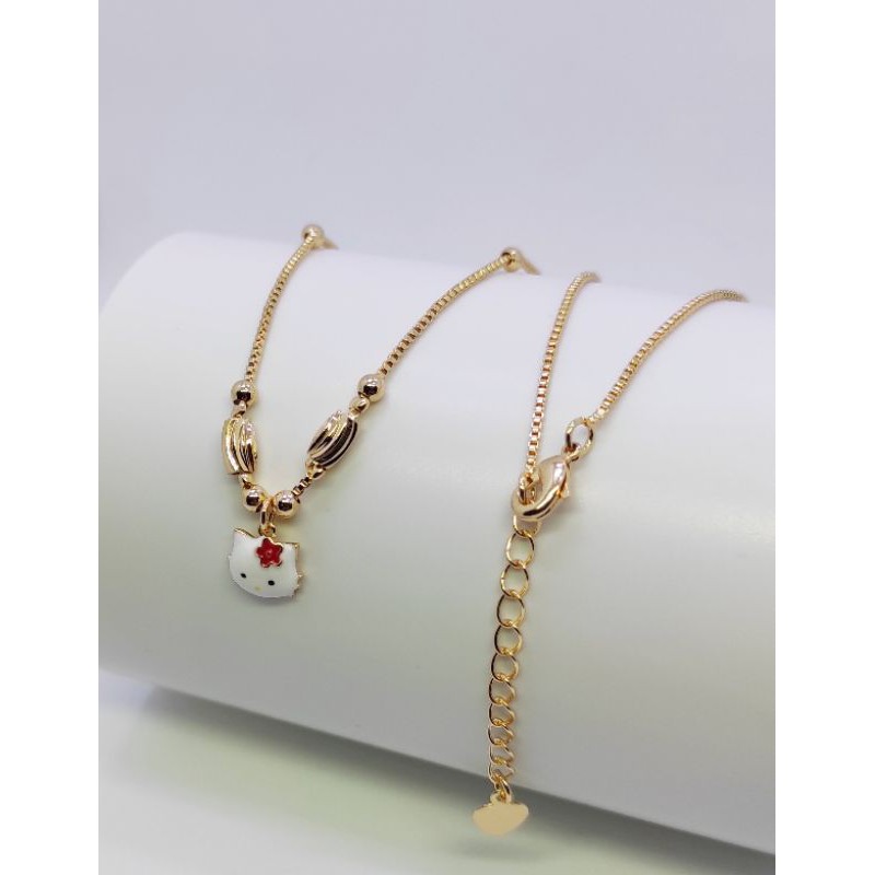 Kalung anak wanita rantai italia liontin hello kitty lapisan emas 18K