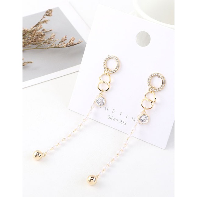 LRC Anting Tusuk Fashion 14k Gold Small Circle With Tassel Earrings Y63109