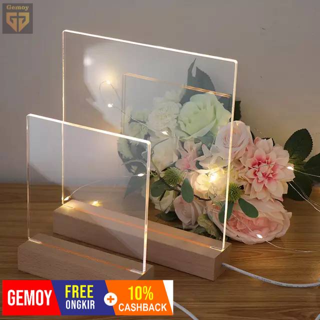 Gemoy Acrylic lamp polos tanpa gambar l lampu hias acrylic base wood l Stand Akrilik