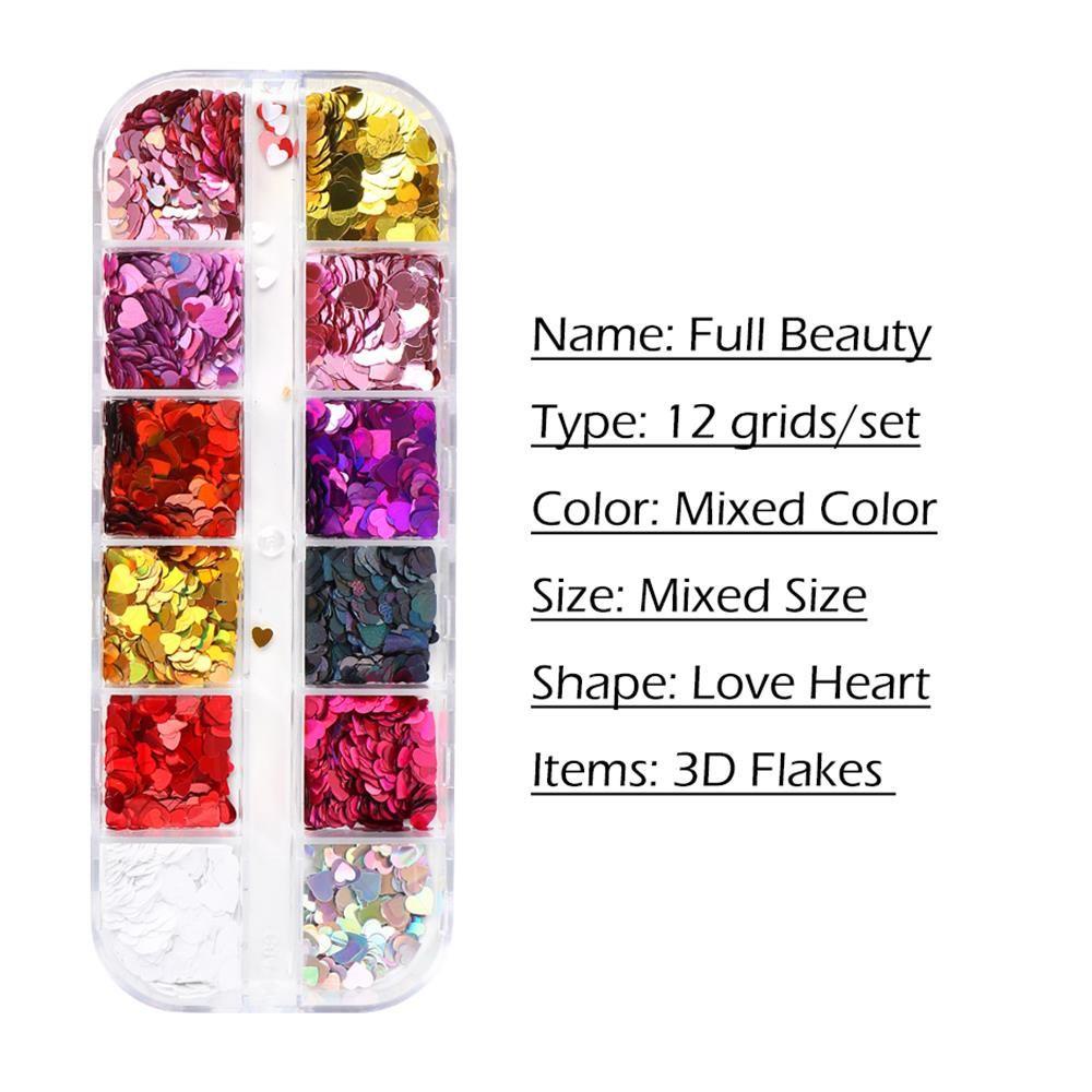 Preva 12kisi Cinta Hati Kuku Payet Fashion Manicure Decor DIY Art 3D Dekorasi Kuku