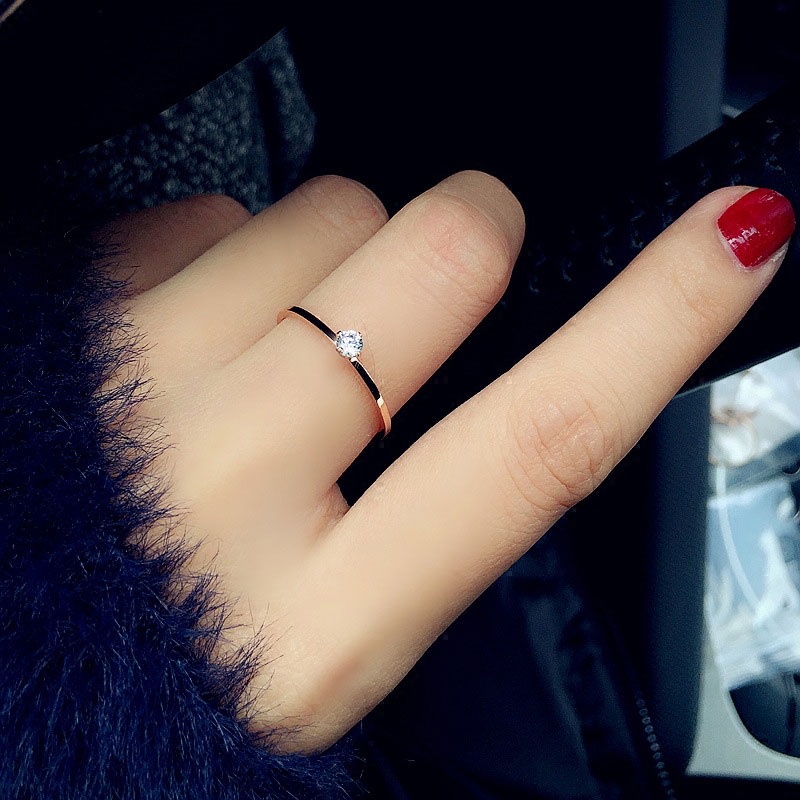 1 Pc Cincin Berlian Korea Mawar Emas Empat Cabang Baja Titanium Cincin Perhiasan Wanita-Won