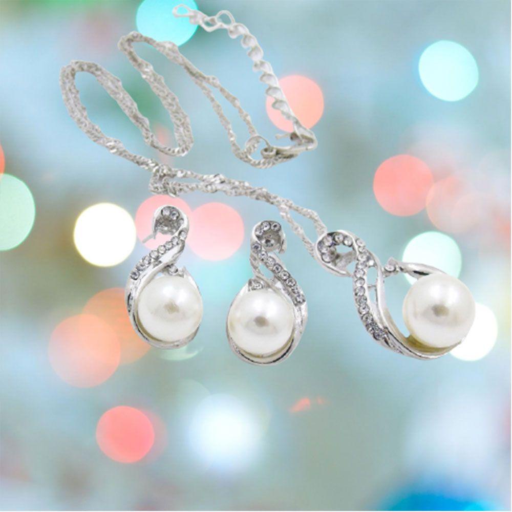 Lily 3pcs /Set Kalung Anting Set Perhiasan Wanita Perhiasan Pernikahan Emas Dan Perak