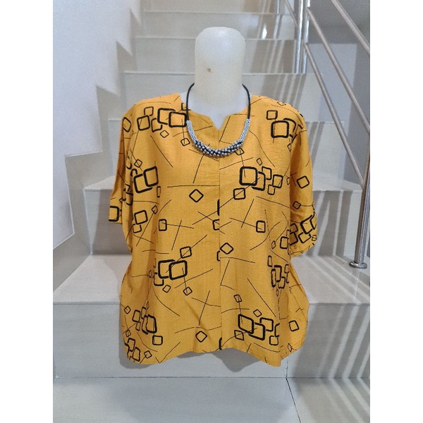 Blouse Brukat dan Kaos Bunga Import Jumbo XL-5XL-203.3 Kuning Ld 116