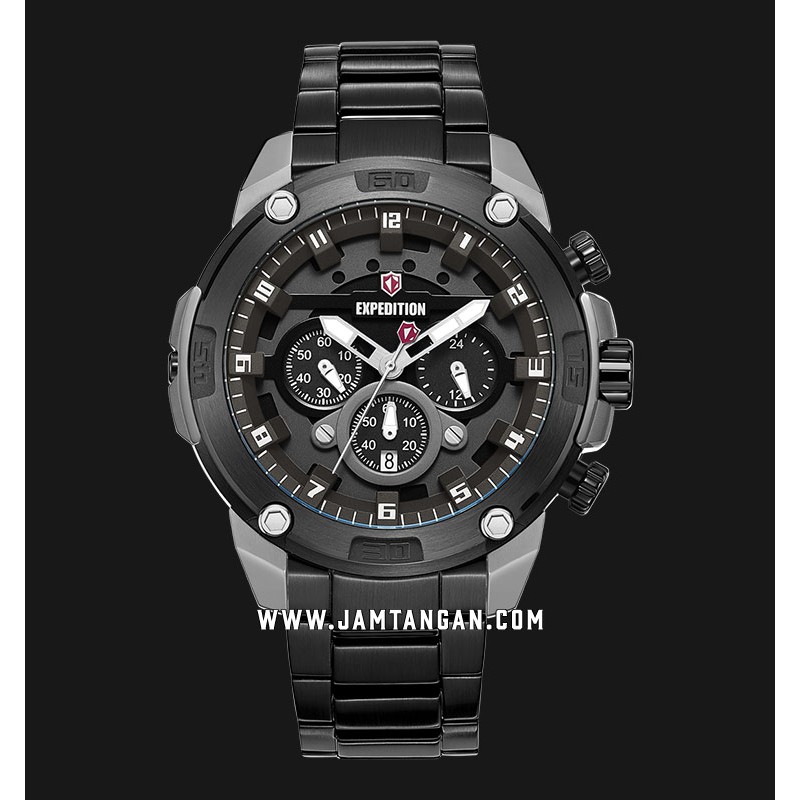 Expedition E 6787 MC BEPBA Chronograph Men Black Dial Black Stainless Steel Strap