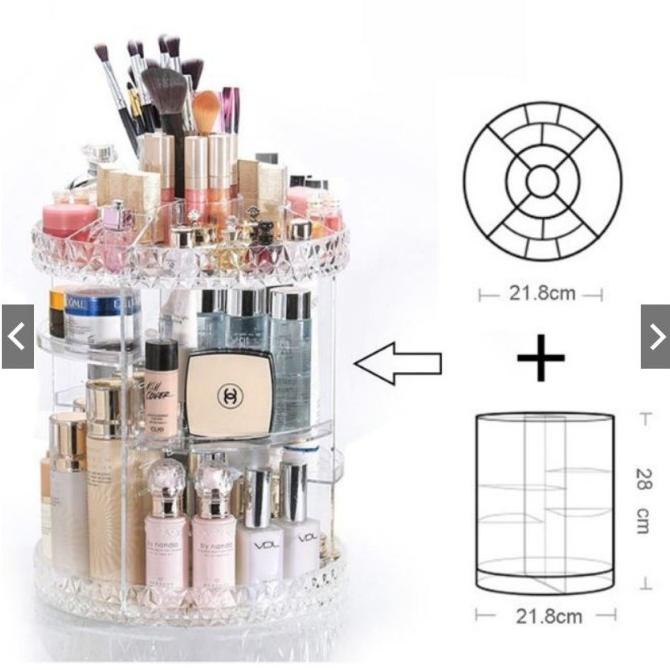 RAK AKRILIK MAKE UP BULAT PUTAR 360 MOTIF DIAMOND/ RAK MAKE UP IMPORT