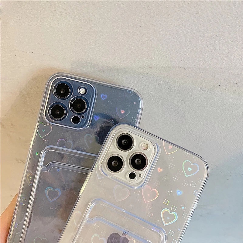 Soft Case Transparan Motif Hati Laser Untuk Iphone 13 Pro Max 11 12 Xr 6 7 8 Plus X Xs Max Se 2020