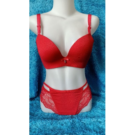 bra set import push up bra tanpa kawat mobi merah