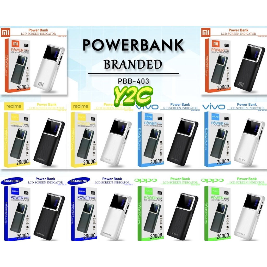 POWER BANK BRANDED 403 DUAL USB + INDIKATOR LCD XIAOMI OPPO REALME VIVO SAMSUNG 20000 MAH