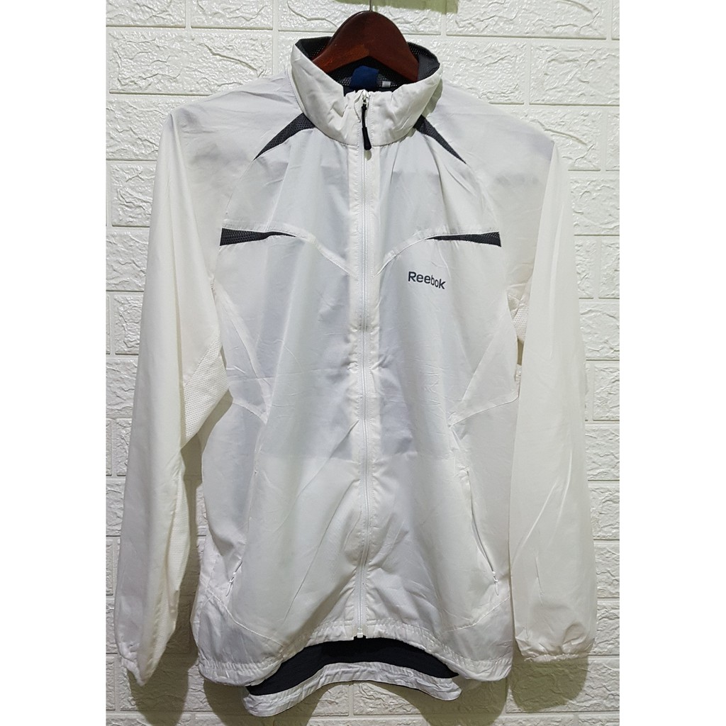 Jaket Reebok Running Cowo PL Preloved Second Putih Mulus