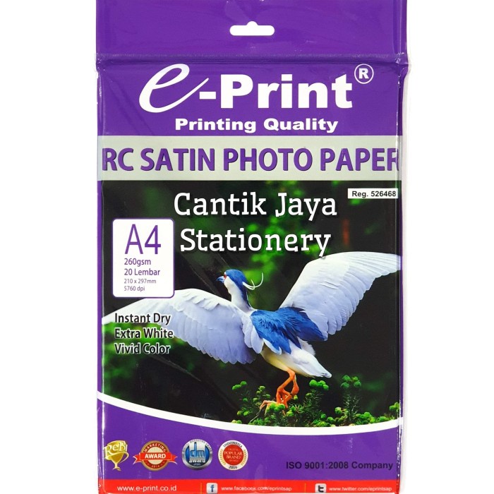

(DISKON TERMURAH) Kertas Foto Kulit Jeruk RC Satin Photo Paper E-Print A4 260gsm