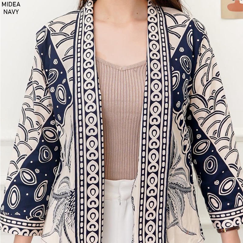 Evercloth Midea Blazer Batik Wanita Outer Rompi Wanita Jumbo Jaket Luaran Couple