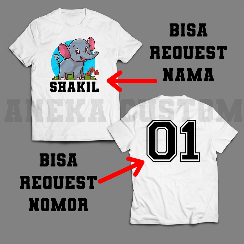 Kaos anak bebas nama karakter binatang / Kaos anak karakter binatang